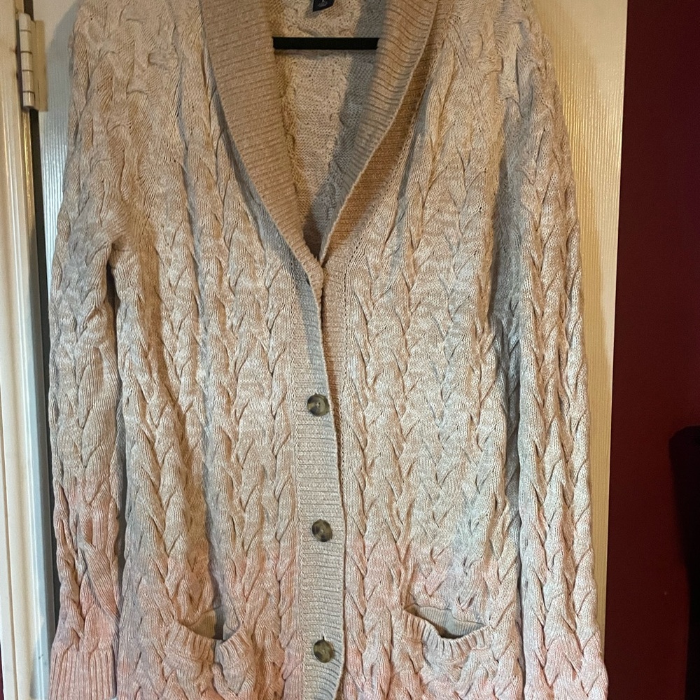Lands' End Cream Cable Knit Cardigan